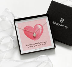 Sterling silver 12mm puffed heart necklace in Bijou Betty gift box with friendship card, ideal for best friends.