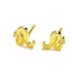 Close-up of 925 silver 6.5mm Leo zodiac earrings with CZ, perfect for birthday gifts for sisters or friends.