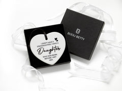 75mm ceramic heart keepsake with stepdaughter message in Bijou Betty box and tissue, ideal for birthdays.