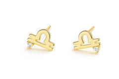 Close-up of 925 silver 6.5mm Libra zodiac earrings with tiny CZ, perfect for birthday gifts for sisters or friends.