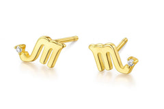 Close-up of 925 silver 6.5mm Scorpio zodiac earrings with CZ, perfect for birthday gifts for sisters or friends.