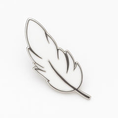 white enamel feather pin badge.