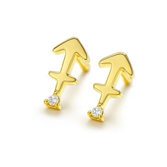Close-up of 925 silver 6.5mm Sagittarius zodiac earrings with CZ, ideal for birthday gifts for sisters or friends.