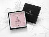 Sterling silver seven-ring necklace with 10mm CZ in Bijou Betty box with 70th birthday card, ideal for mums.