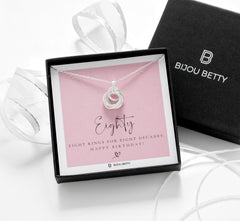 80th Birthday Sterling Silver Seven-Ring Decades Necklace – Gift