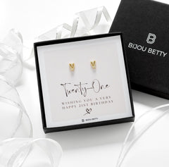 Bijou Betty 18th birthday earrings with tissue, ribbon, card, and customised tag, great for nieces.