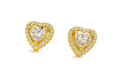 Close-up of 925 silver CZ heart earrings with gold-plated finish, perfect for birthday gifts for daughters.