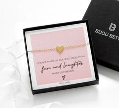 Close-up of gold-plated stainless steel heart bracelet, perfect for birthday or thank-you gifts.