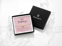 18k gold-plated 10mm heart bracelet in Bijou Betty box with 18th birthday card, ideal for daughters.