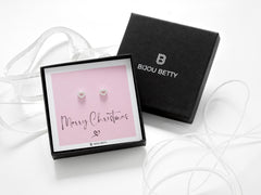 Bijou Betty Secret Santa earrings with tissue, ribbon, card, and personalised tag, great for friends.