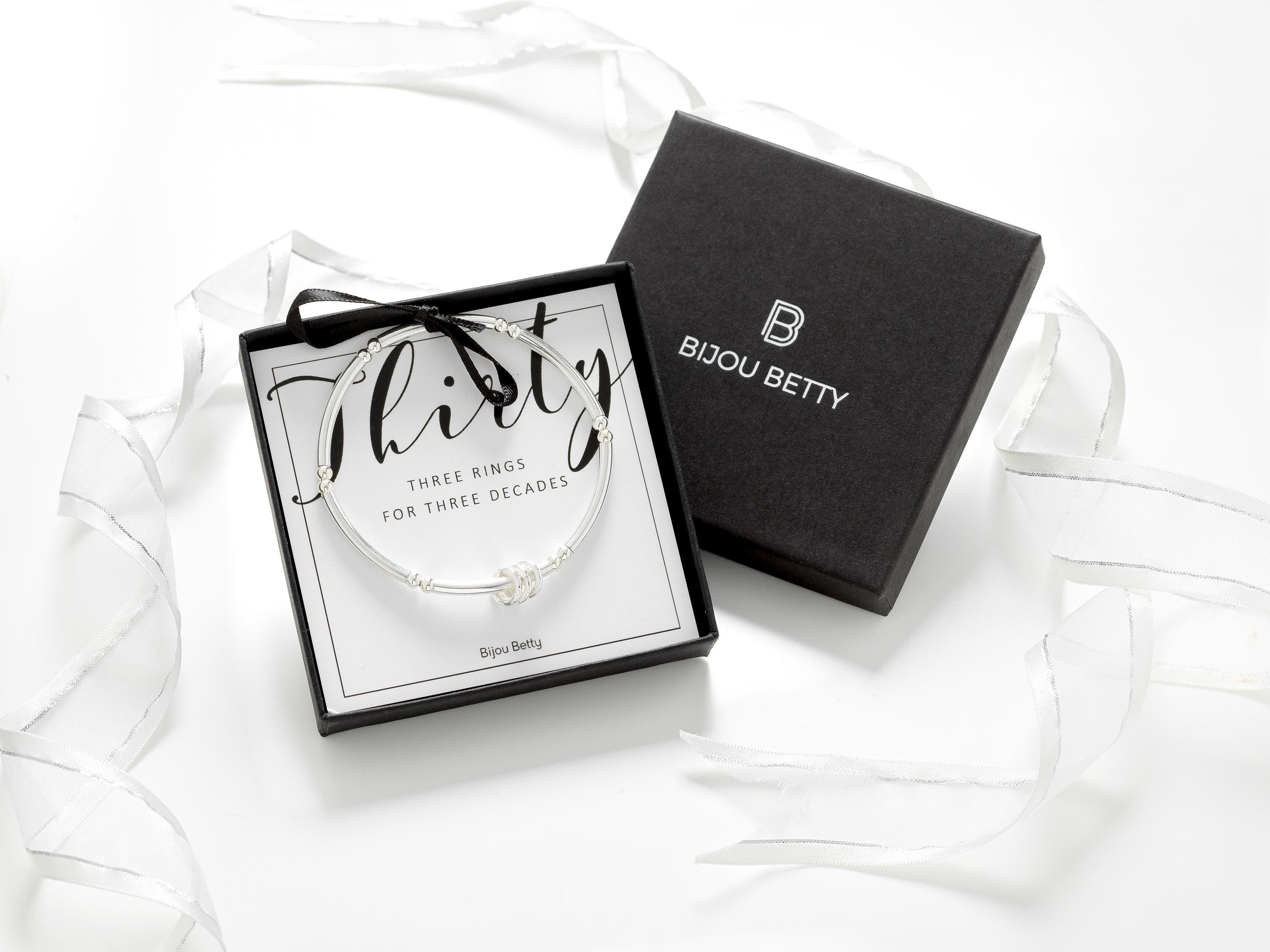 Sterling Silver 30th Birthday 3 Ring Bracelet Gift