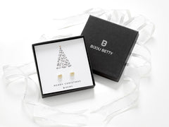 Sterling silver 6mm heart stud earrings in Bijou Betty box with Merry Christmas card, ideal for daughters.