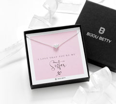 Bijou Betty sister necklace with tissue, ribbon, card, and customised tag, great for just-because gifts.