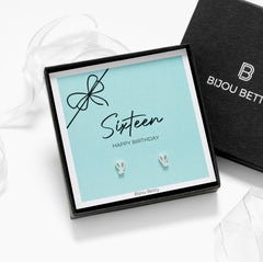 925 sterling silver earrings, sweet 16 gift for sister, 7mm heart studs with CZ, Bijou Betty luxe gift box.