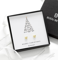 Bijou Betty Christmas earrings with tissue, ribbon, card, and customised tag, great for friends.