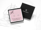 Sterling silver 10mm sunburst earrings in Bijou Betty box with maid of honour card, ideal for wedding days.