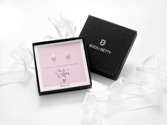 Sterling silver 6.5mm heart earrings in Bijou Betty box with sister card, ideal for birthdays.