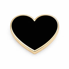 Close-up of 16mm black heart enamel pin, ideal anniversary or Christmas gift for wife
