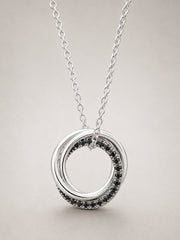 Three Rings Necklace with Black Cubic Zirconia Pendant