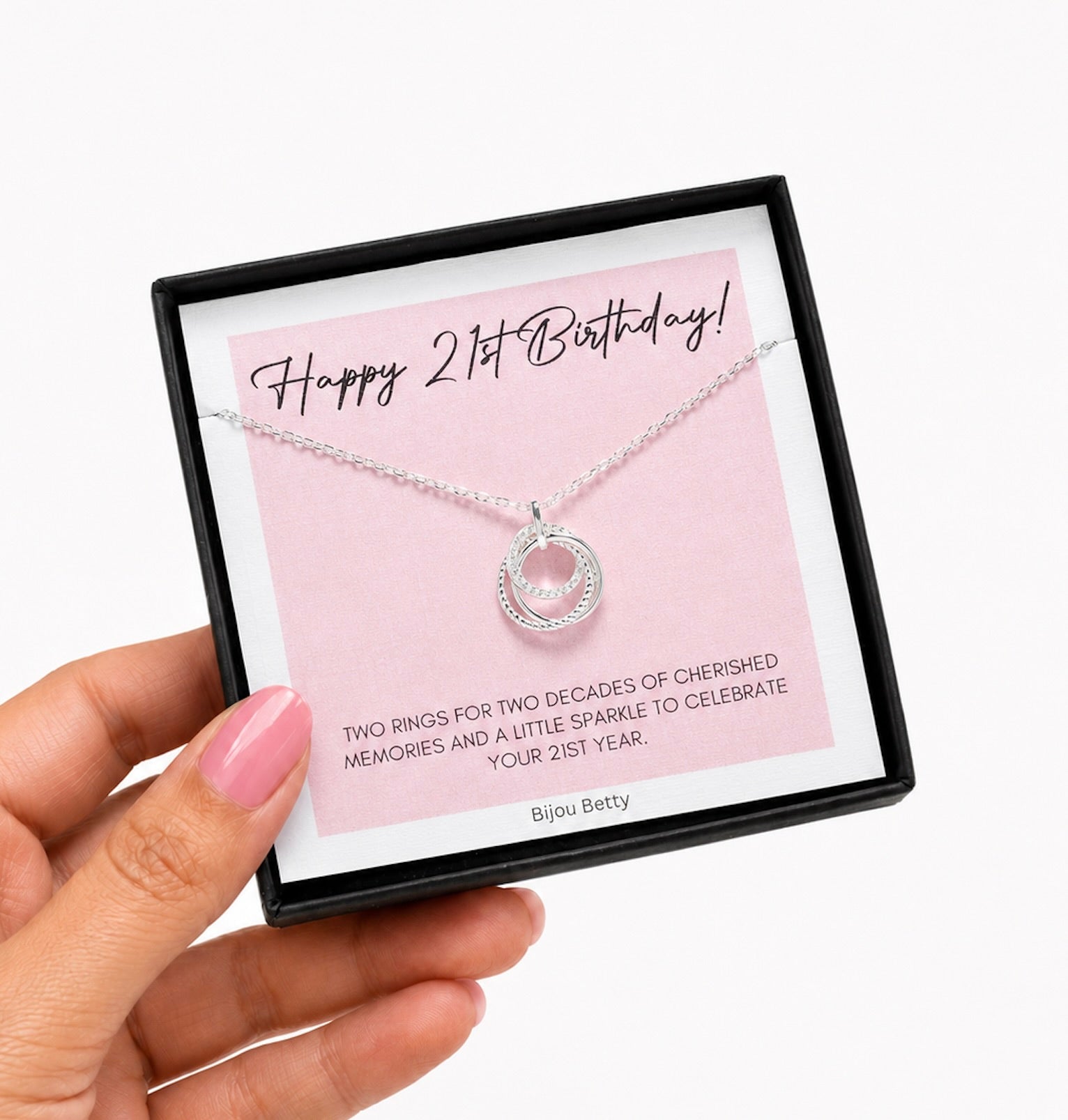 21st birthday 3 ring necklace in silver