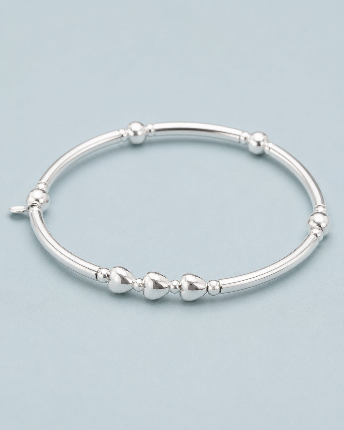 30th birthday sterling silver 3 heart stretch bead bracelet