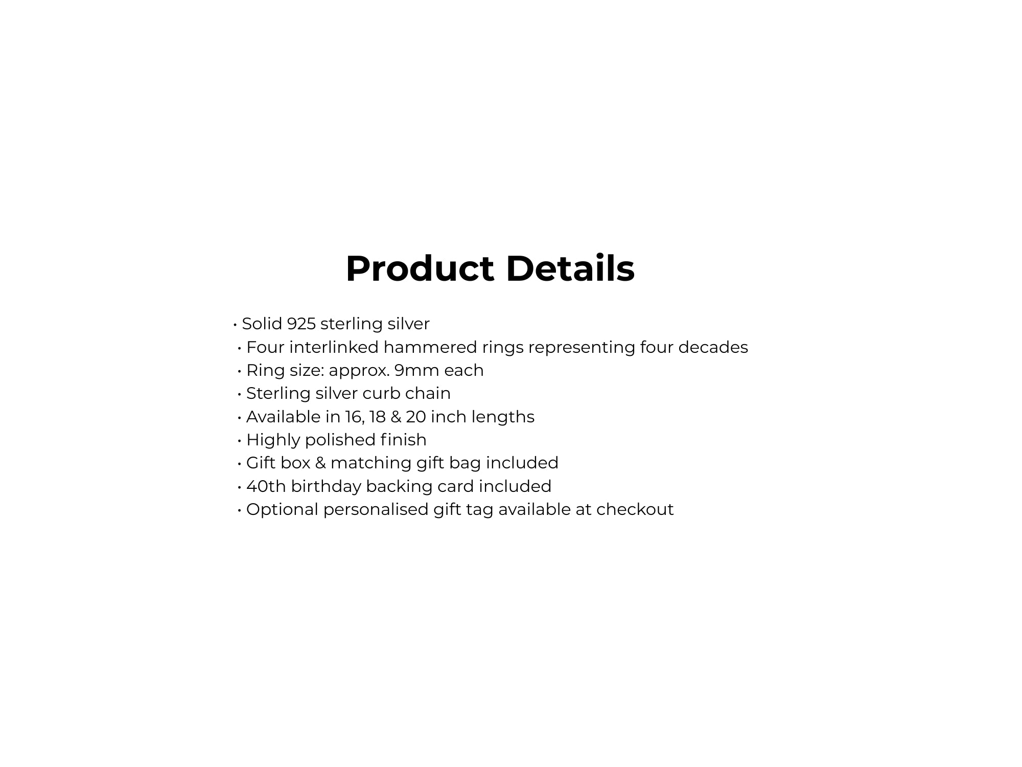 Product details of a solid 925 sterling silver chain with interlinked rings on a white background.