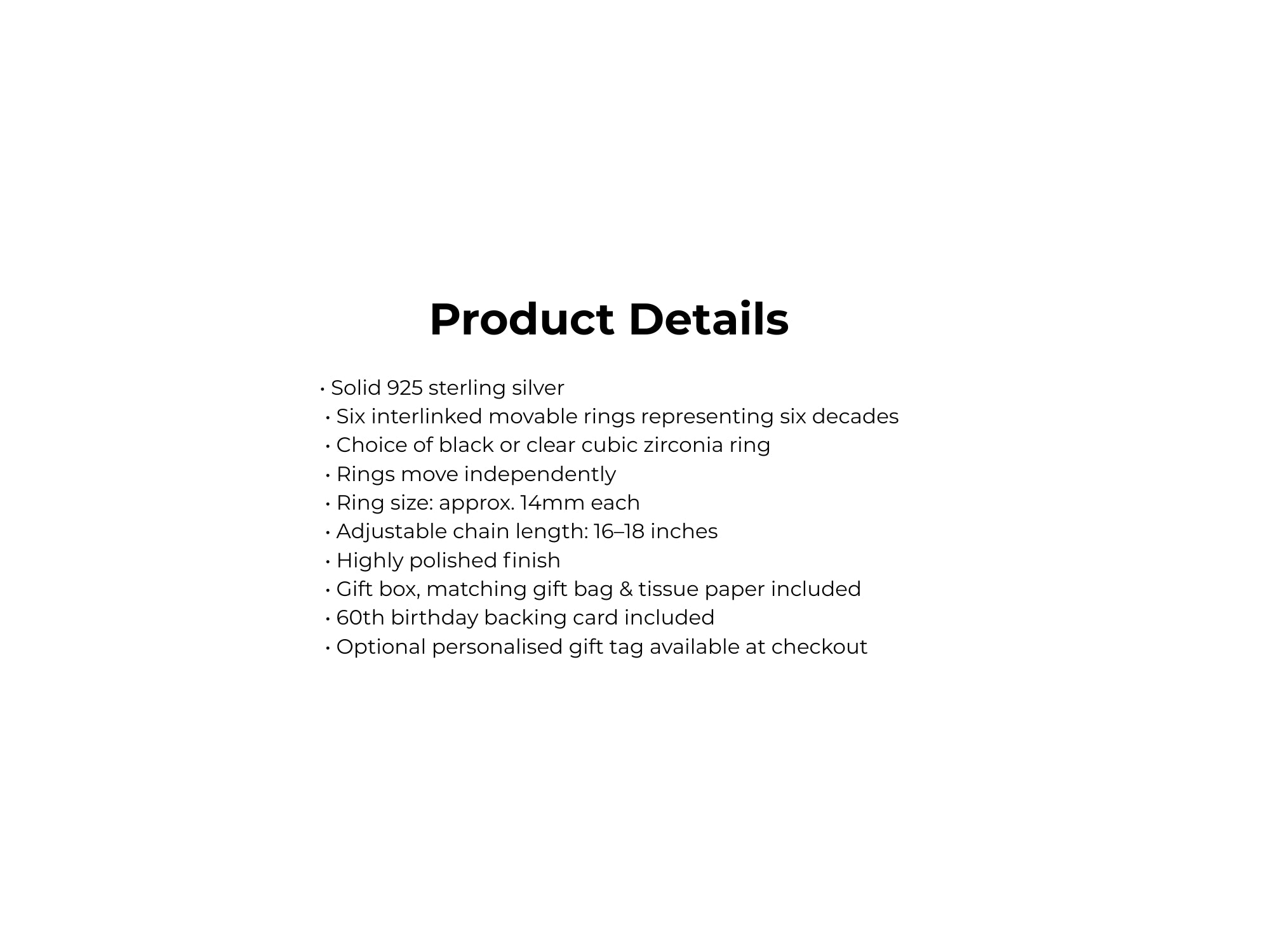 Product details of a silver ring set on a white background