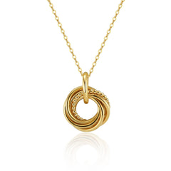 Gold plated 50th birthday 5 ring necklace with textured pendant.