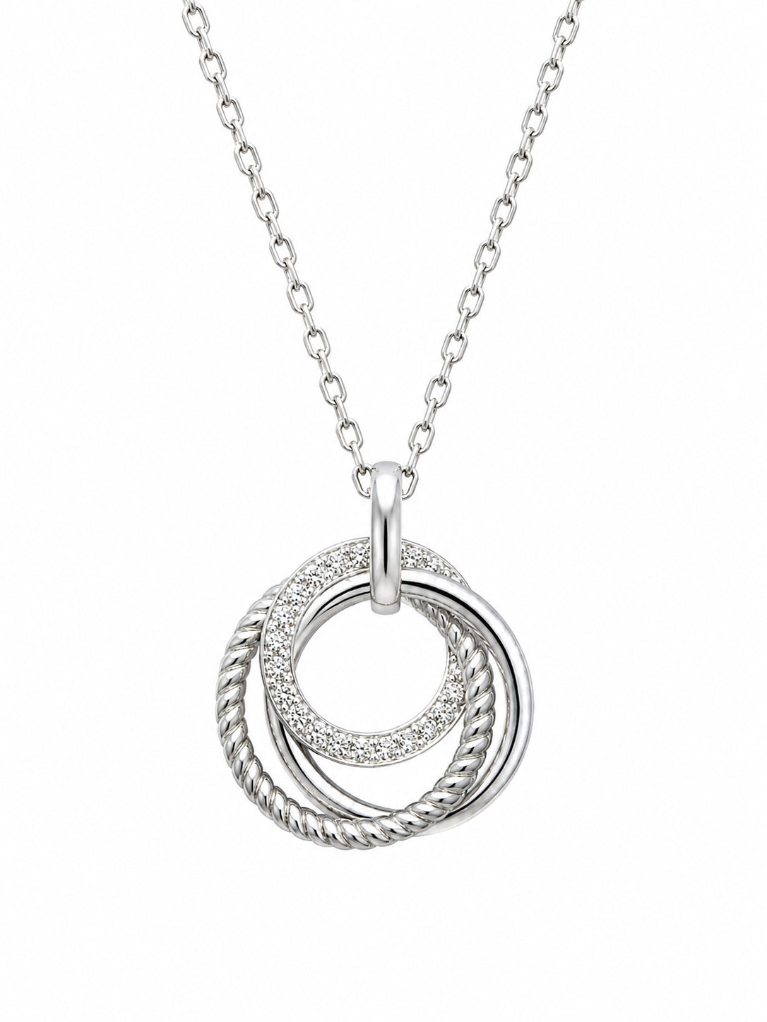 Silver 3 ring necklace with cz stones.