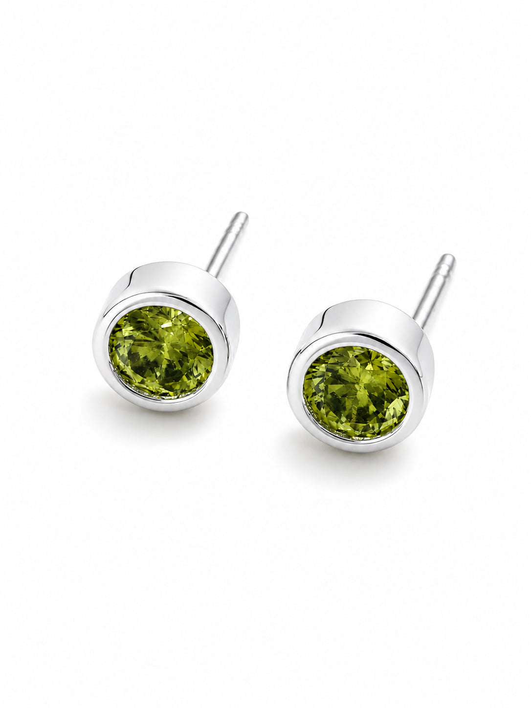Peridot, august birthstone sterling silver stud earrings.