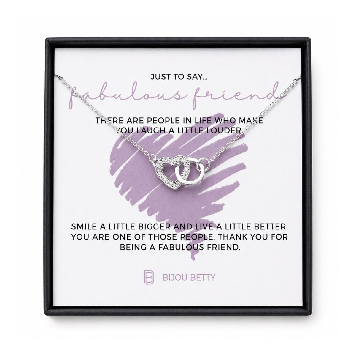 CZ heart and circle necklace displayed on the Fabulous Friend message card.