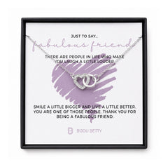 CZ heart and circle necklace displayed on the Fabulous Friend message card.