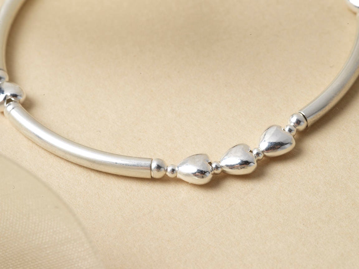 Sterling Silver 50th Birthday Bracelet: Five Heart Beads, Milestone Gift
