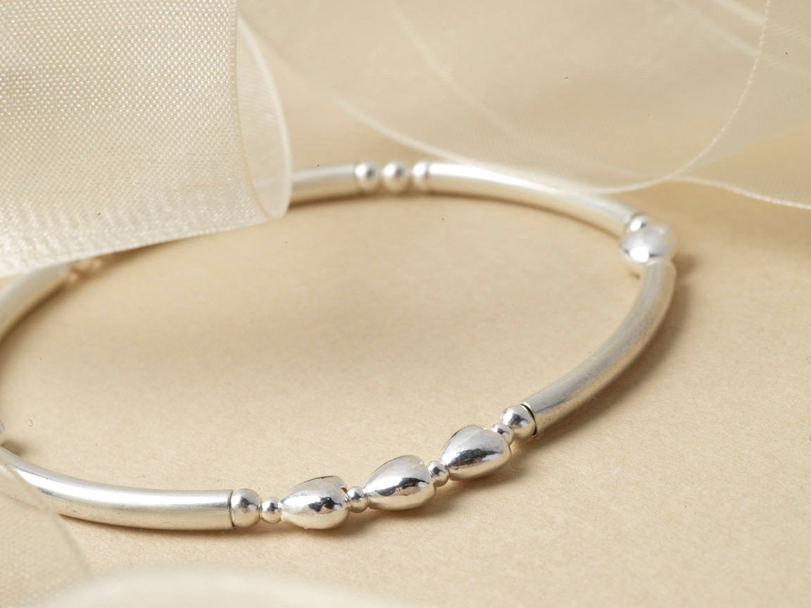 Sterling Silver 50th Birthday Bracelet: Five Heart Beads, Milestone Gift