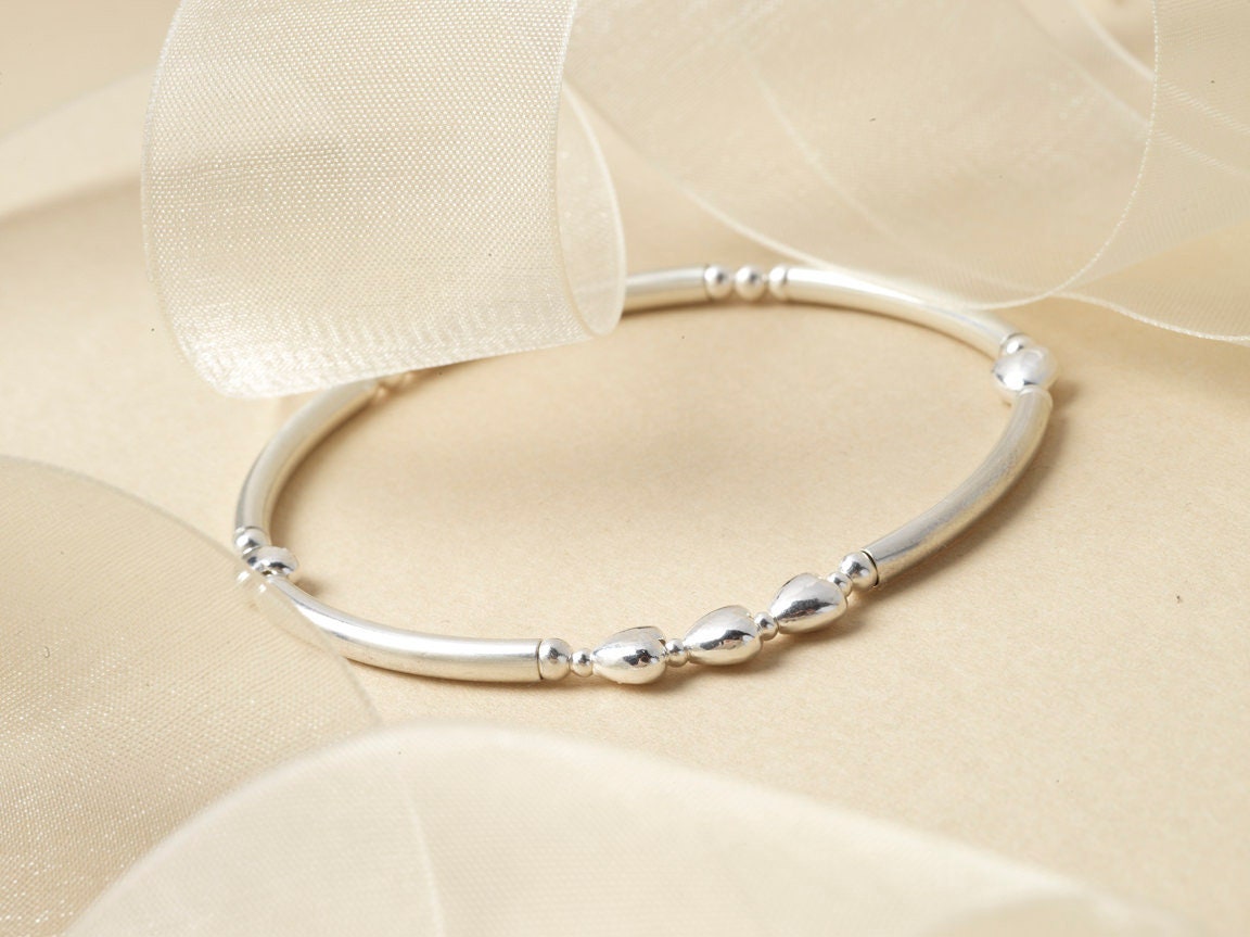 Sterling Silver 50th Birthday Bracelet: Five Heart Beads, Milestone Gift