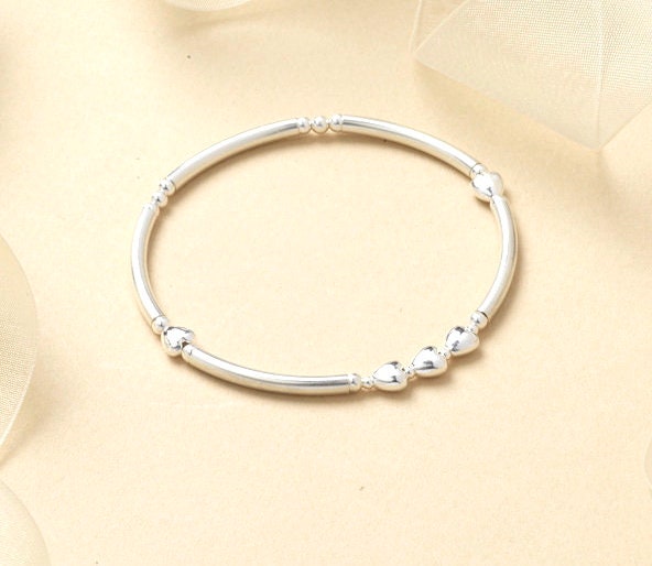 Sterling Silver 50th Birthday Bracelet: Five Heart Beads, Milestone Gift