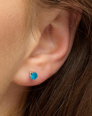 APATITE STUD EARRINGS, Gold Neon Apatite Studs, Apatie Earrings, 4mm Gemstone Studs, Gold Blue Apatote Earrings, Gold Earrings, Gift For Her