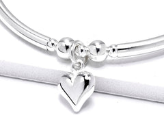 Sterling Silver Heart Charm Bracelet - Beaded Stacking Bracelet