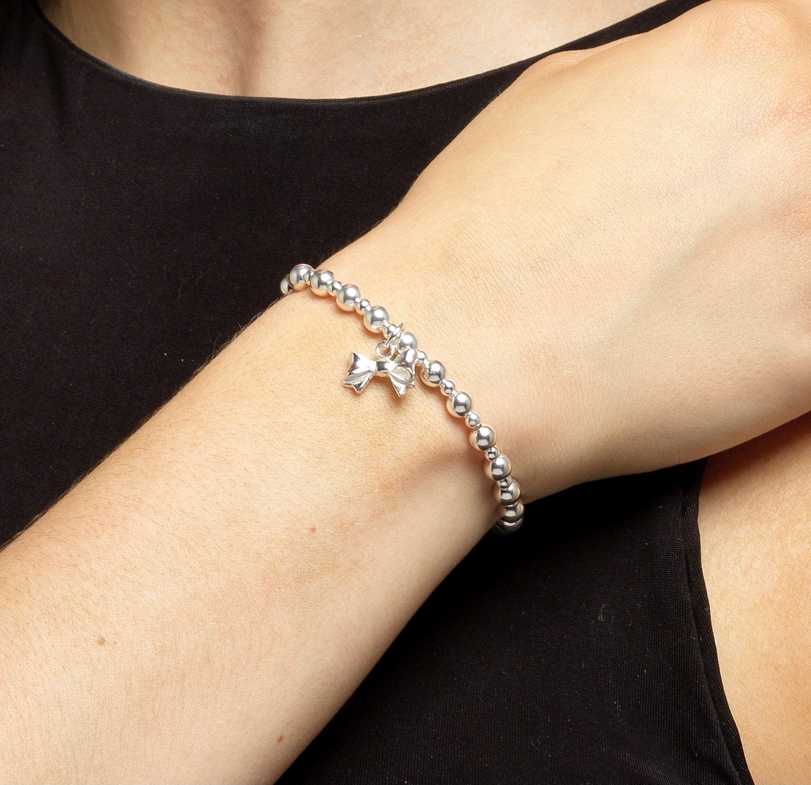Sterling Silver Bow Bracelet Birthday Gift for Her