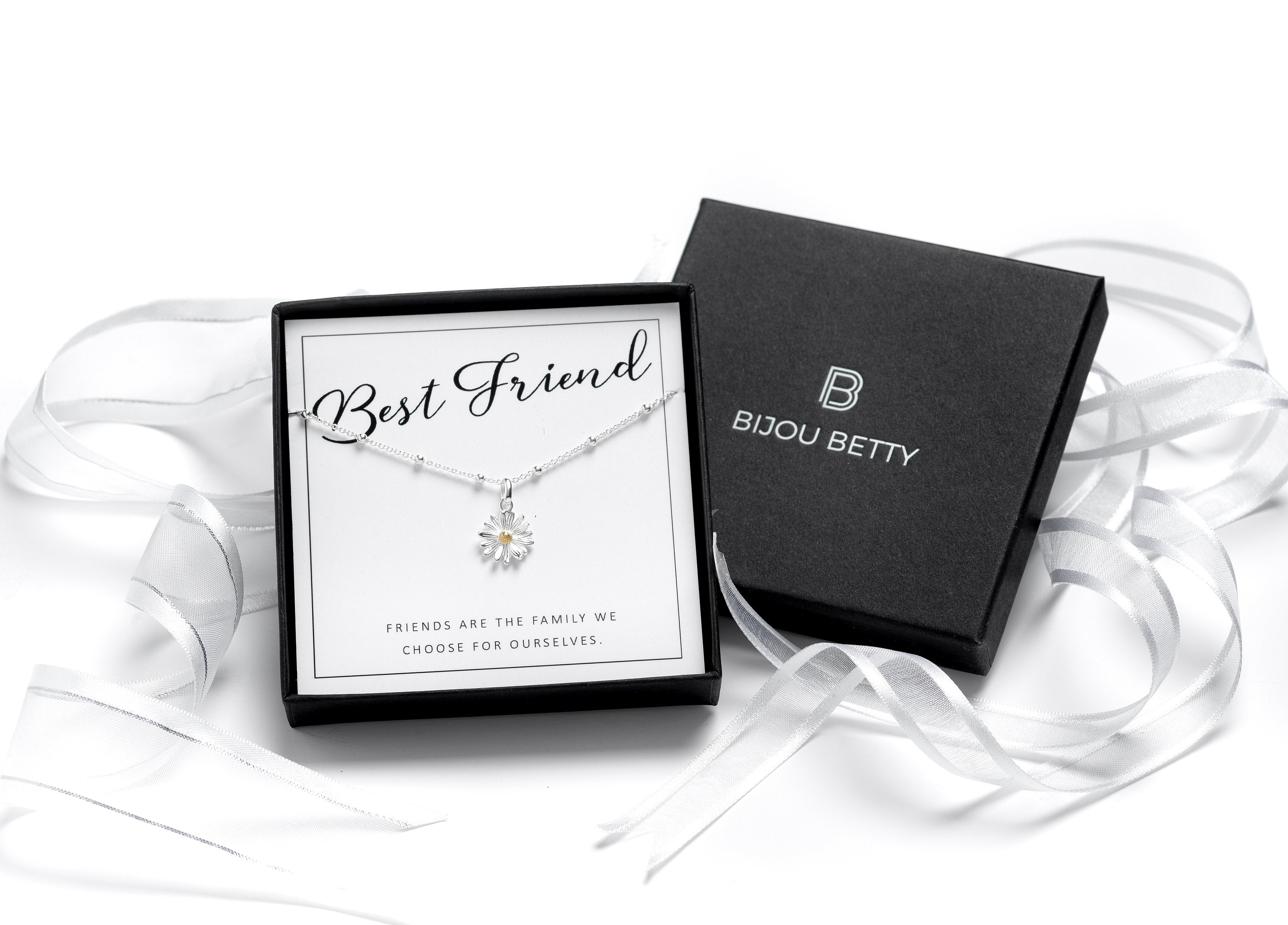 Best Friend Sterling Silver Daisy Necklace Gift