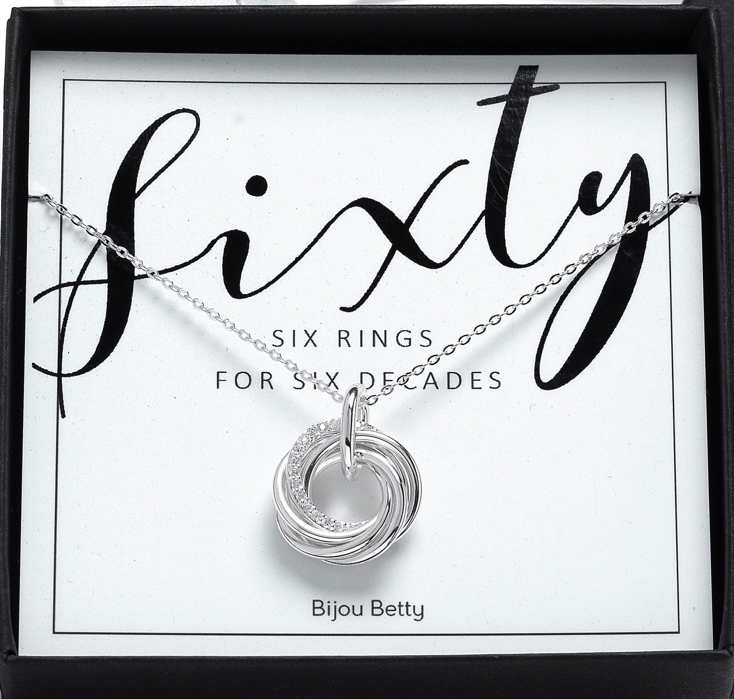 60th Birthday Sterling Silver Six Ring Necklace