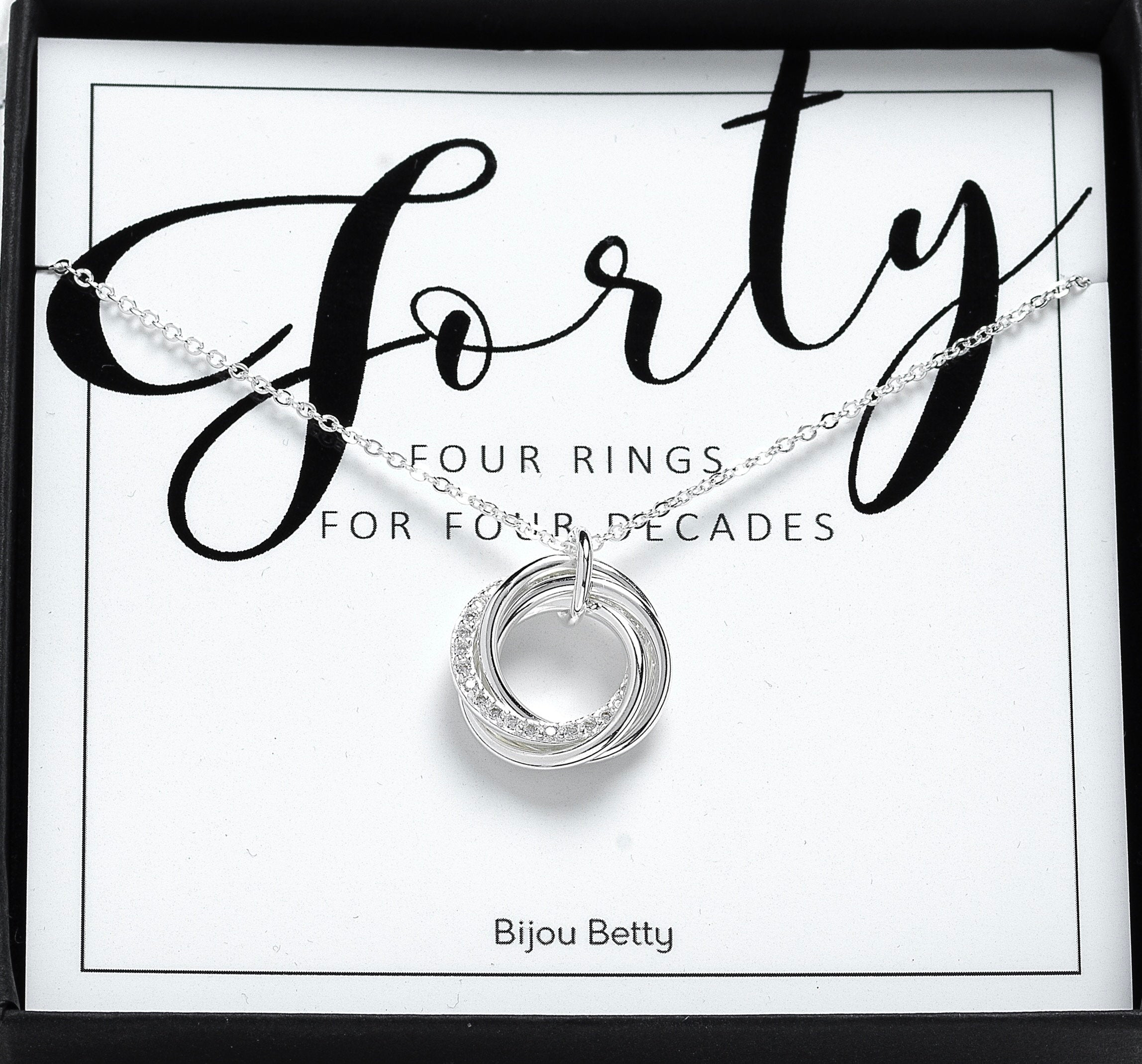 40th Birthday Necklace Sterling Silver Rings CZ Keepsake