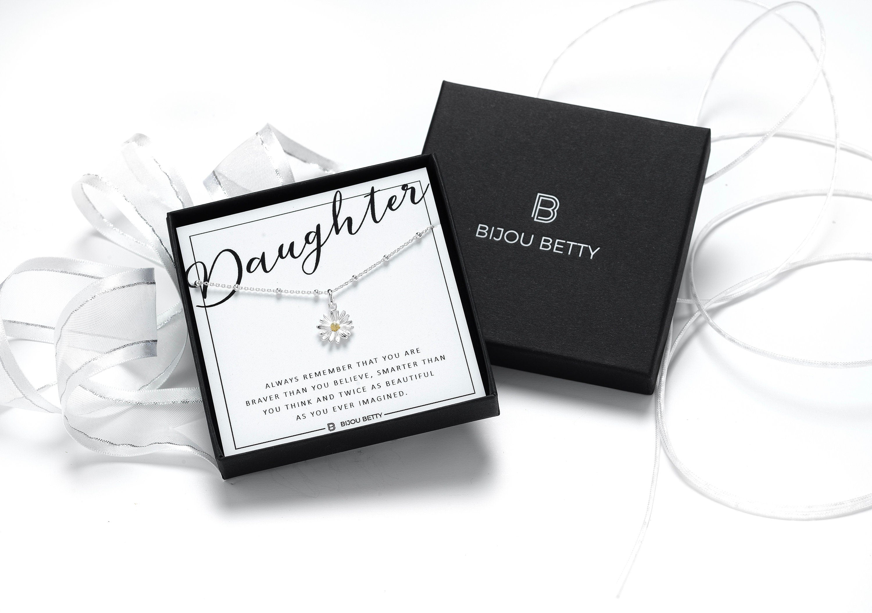 Bijou Betty daughter necklace with gift bag, tissue, and customised tag, perfect for just-because gifts.