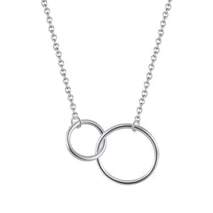 Sterling silver interlinked circles necklace on white background