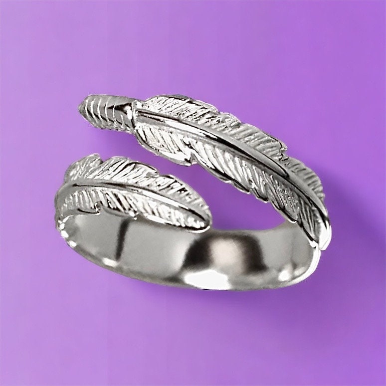 Adjustable Solid Silver Feather Ring, A Feather From An Angel Quote
