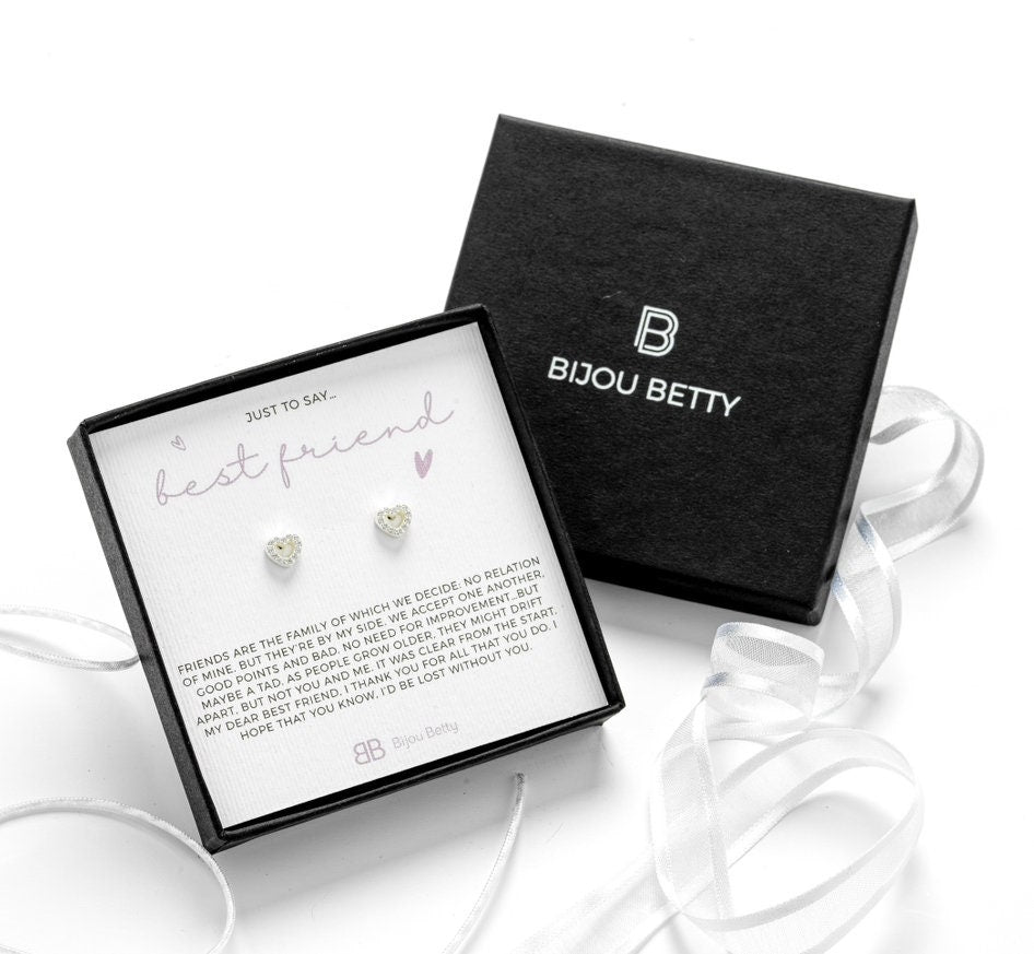 Sterling Silver Best Friend Heart Stud Earrings Gift