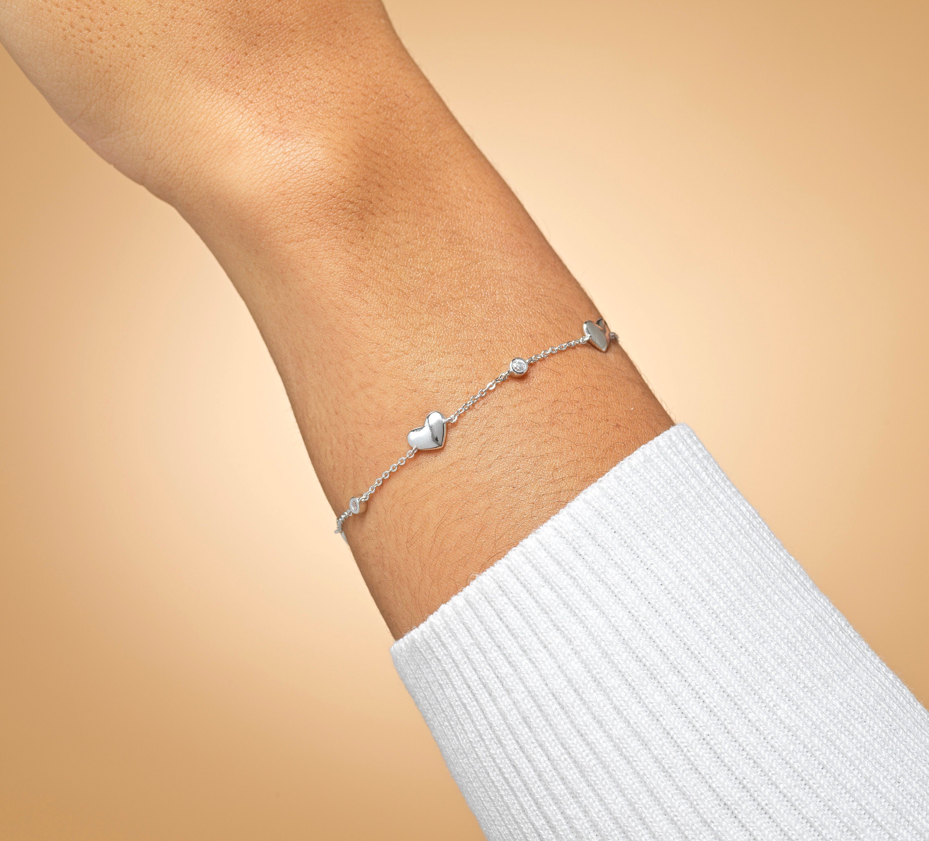 Chain Bracelet with Three Hearts Silver Three Hearts Bracelet