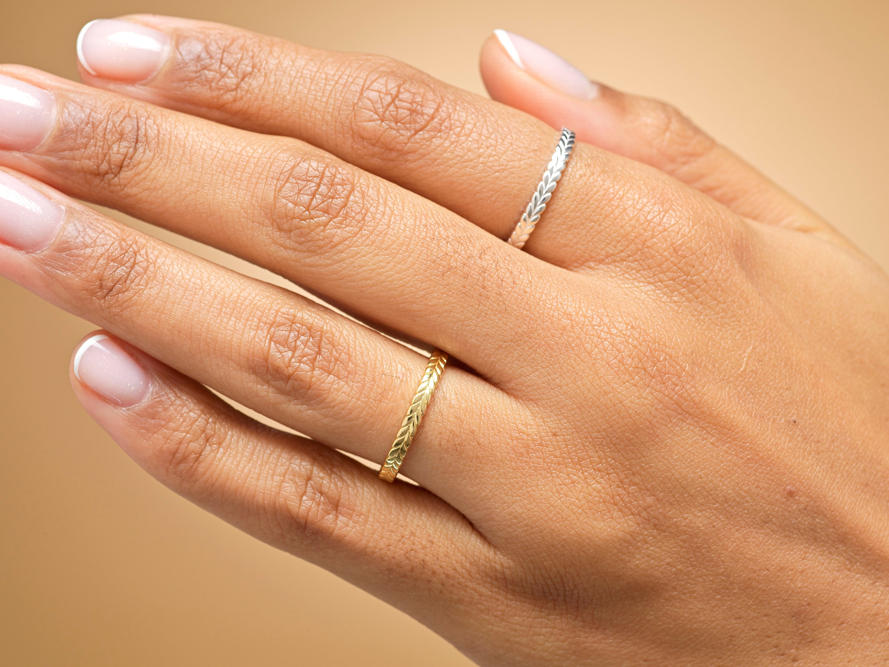 Sterling Silver Gold Leaf Band Ring Breathe Inscription