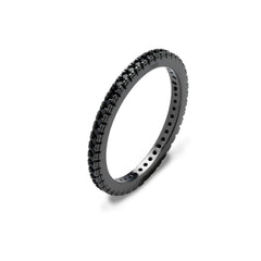 Women Black Eternity Ring, CZ Full Eternity Band Skinny 1.5mm Solid 925 Sterling Silver Stackable Thumb Midi Ring, Thin Engagement Ring Band
