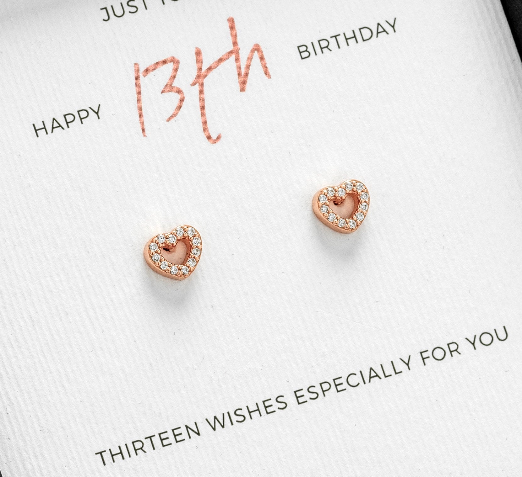 13th Birthday Heart Stud Earrings